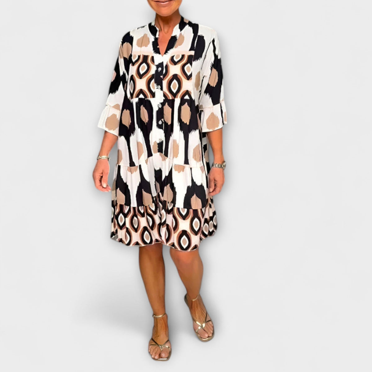 Lavira - Robe Midi Chic à Motif Ikat