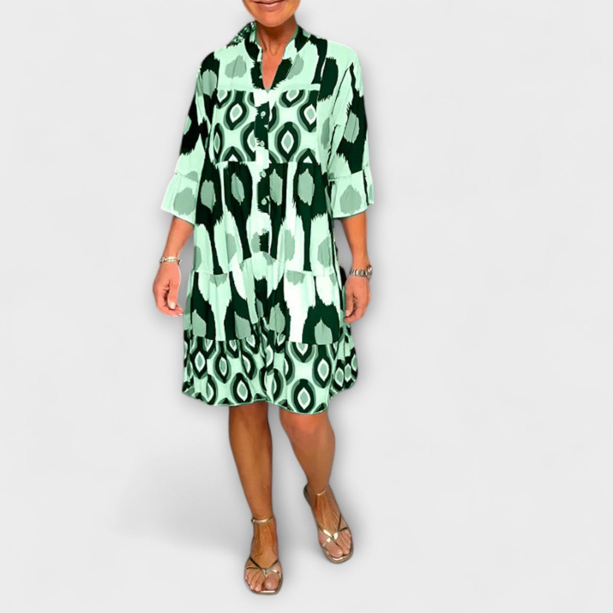Lavira - Robe Midi Chic à Motif Ikat