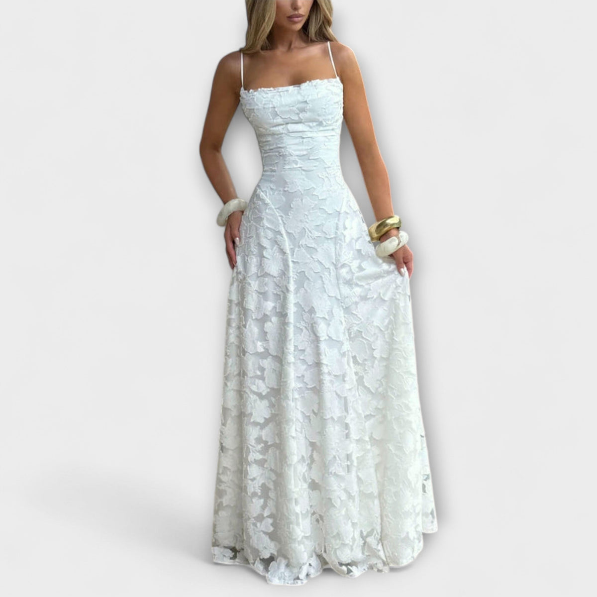 Emberly - Robe Longue Jacquard Blanche