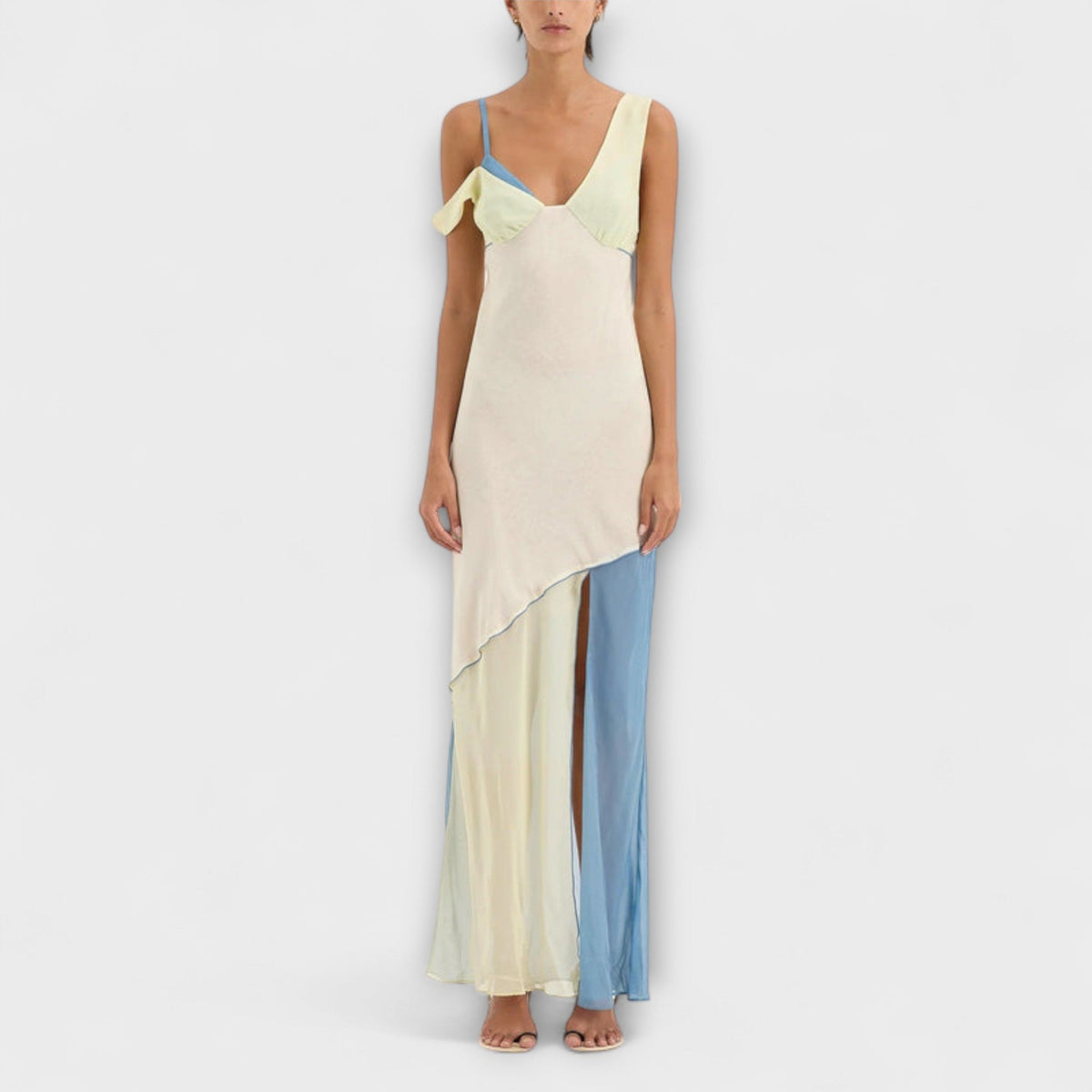 Alora - Robe Midi Crème à Détail Bicolore