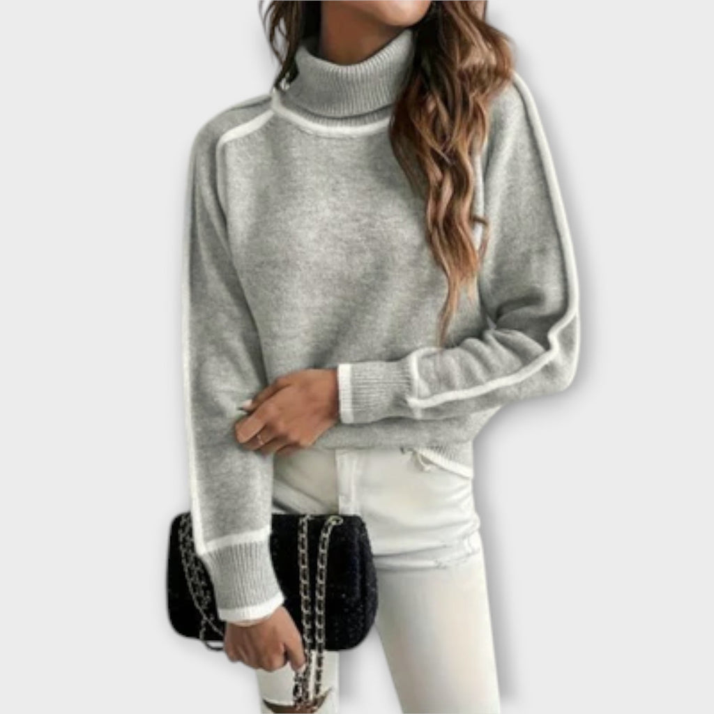 Aurora - Pull Col Roulé Décontracté Gris