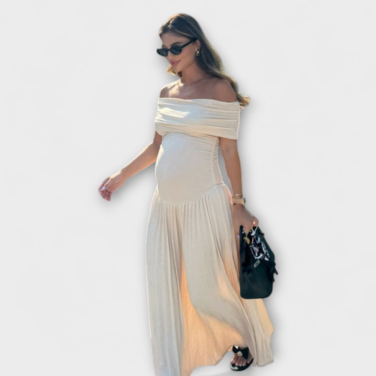 Amara - Robe de Grossesse Crème à Plis