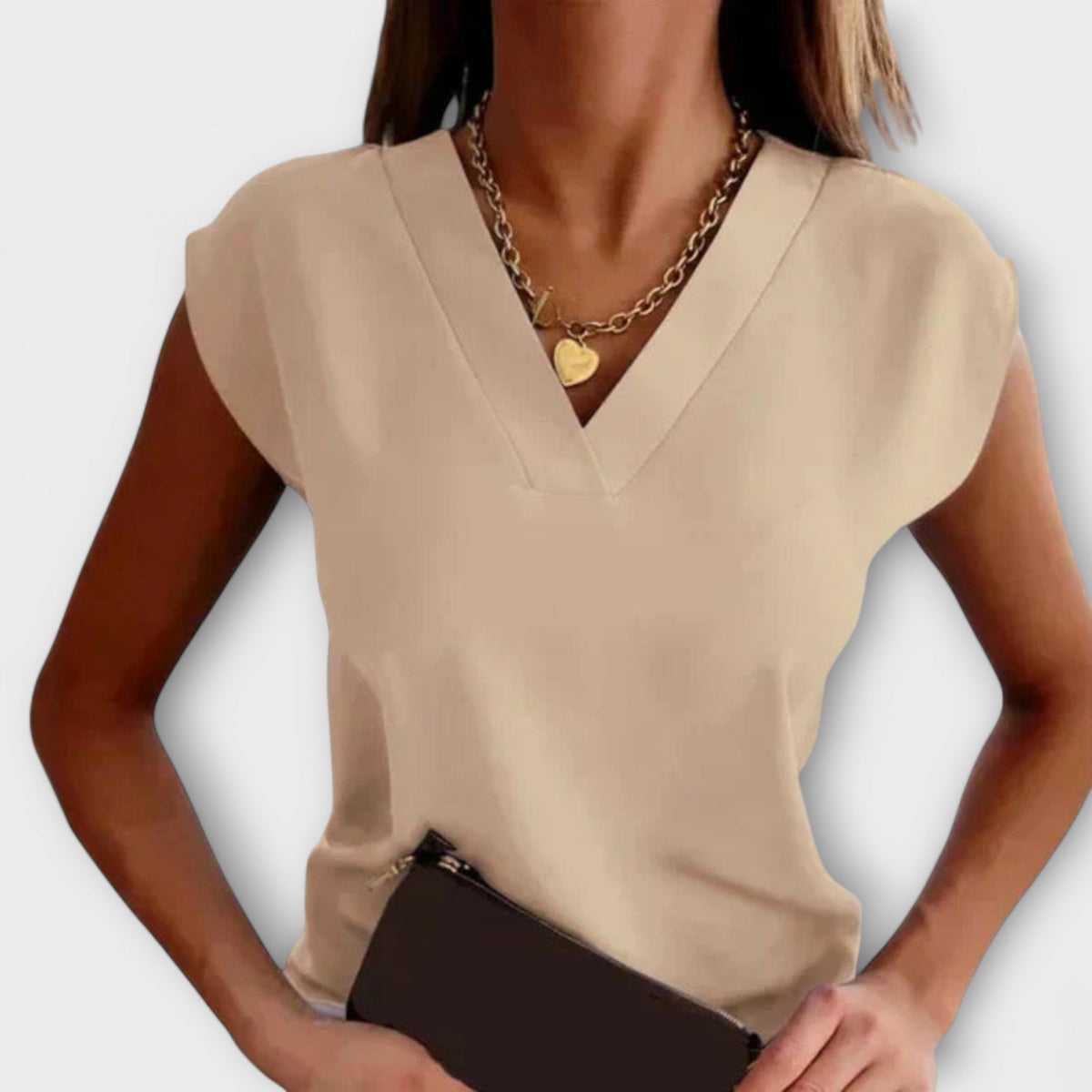 Melanie - Chemisier d'Été Beige à Manches Amples