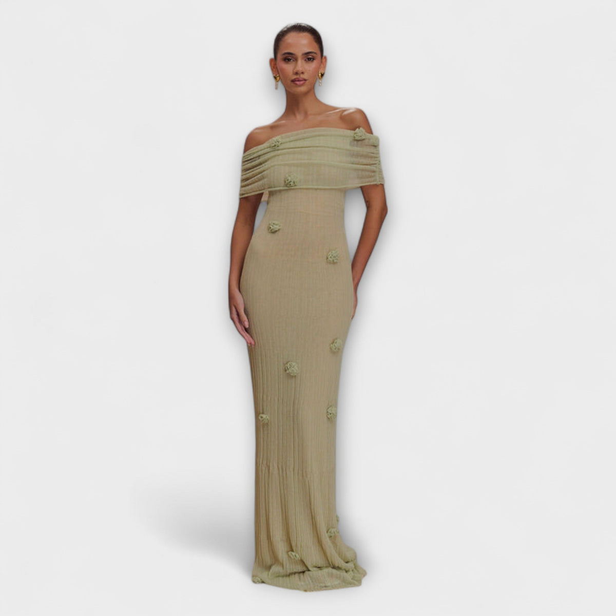 Erica - Robe Longue Vert Olive Drapée