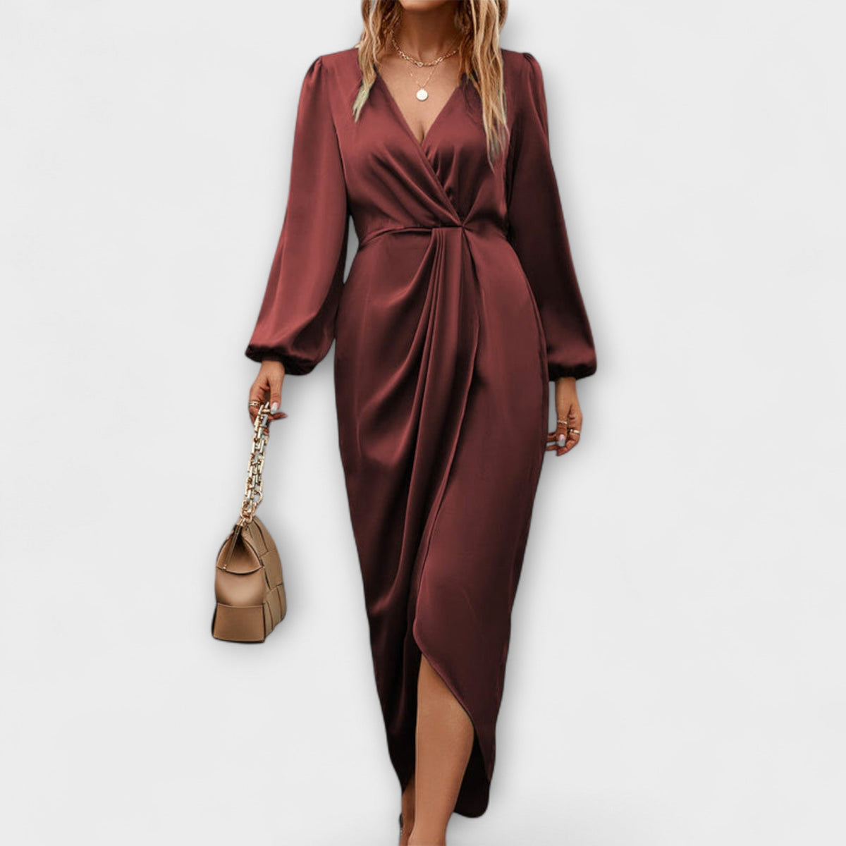 Nora - Robe Portefeuille Fluide Chocolat