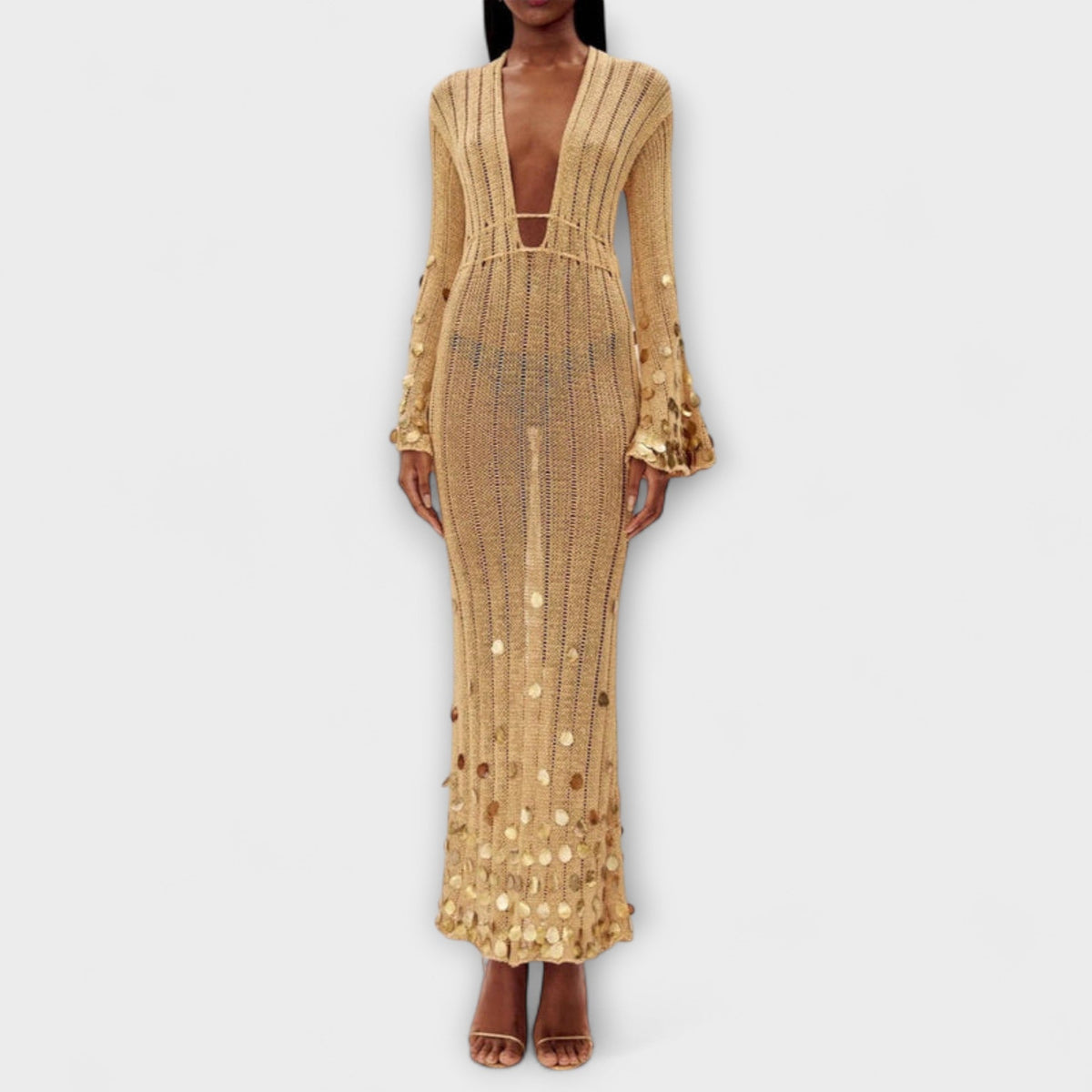 Kathleen - Robe Longue Tricotée Dorée