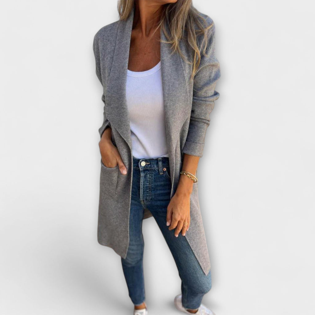 Eliane - Cardigan Long Élégant Gris