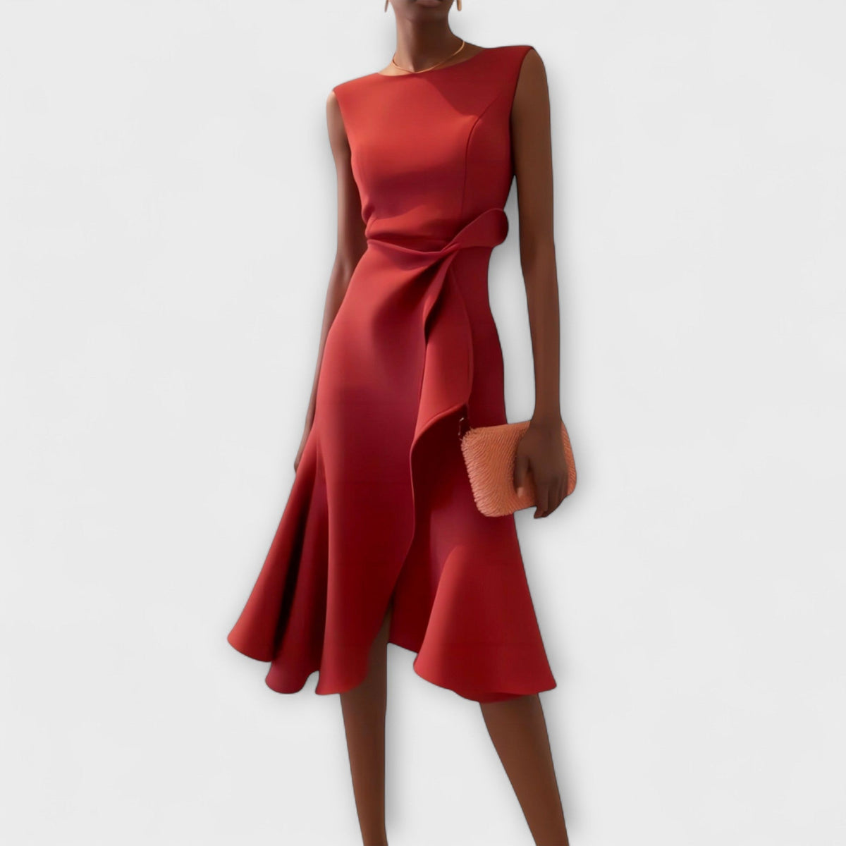 Juliette - Robe Midi Asymétrique Drapée Rouille