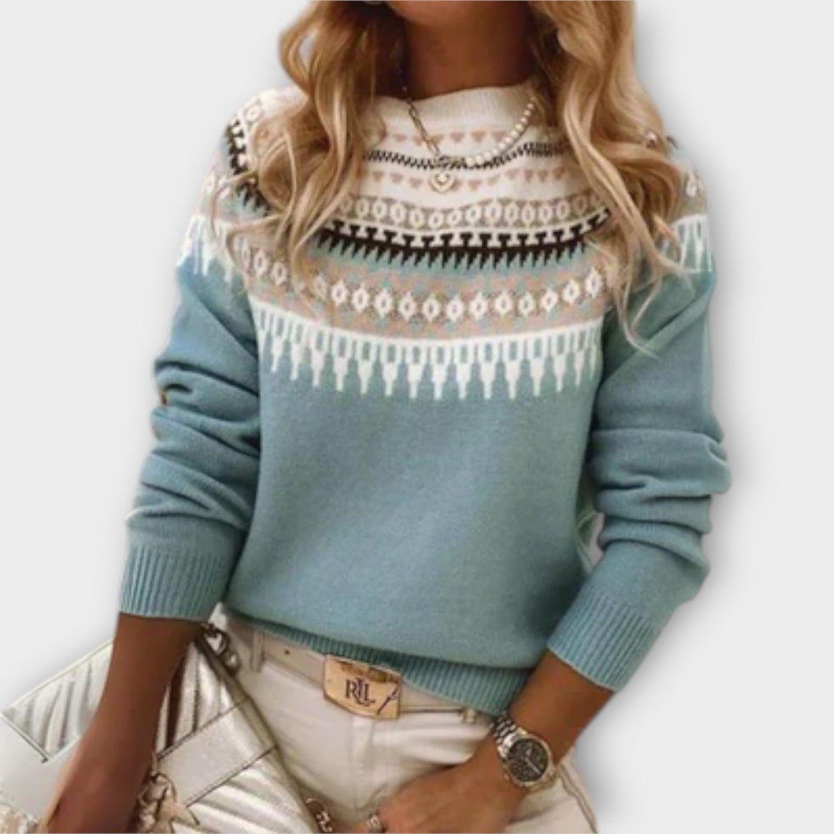 Lena - Pull Quotidien Douillet Gris à Motif Norvégien