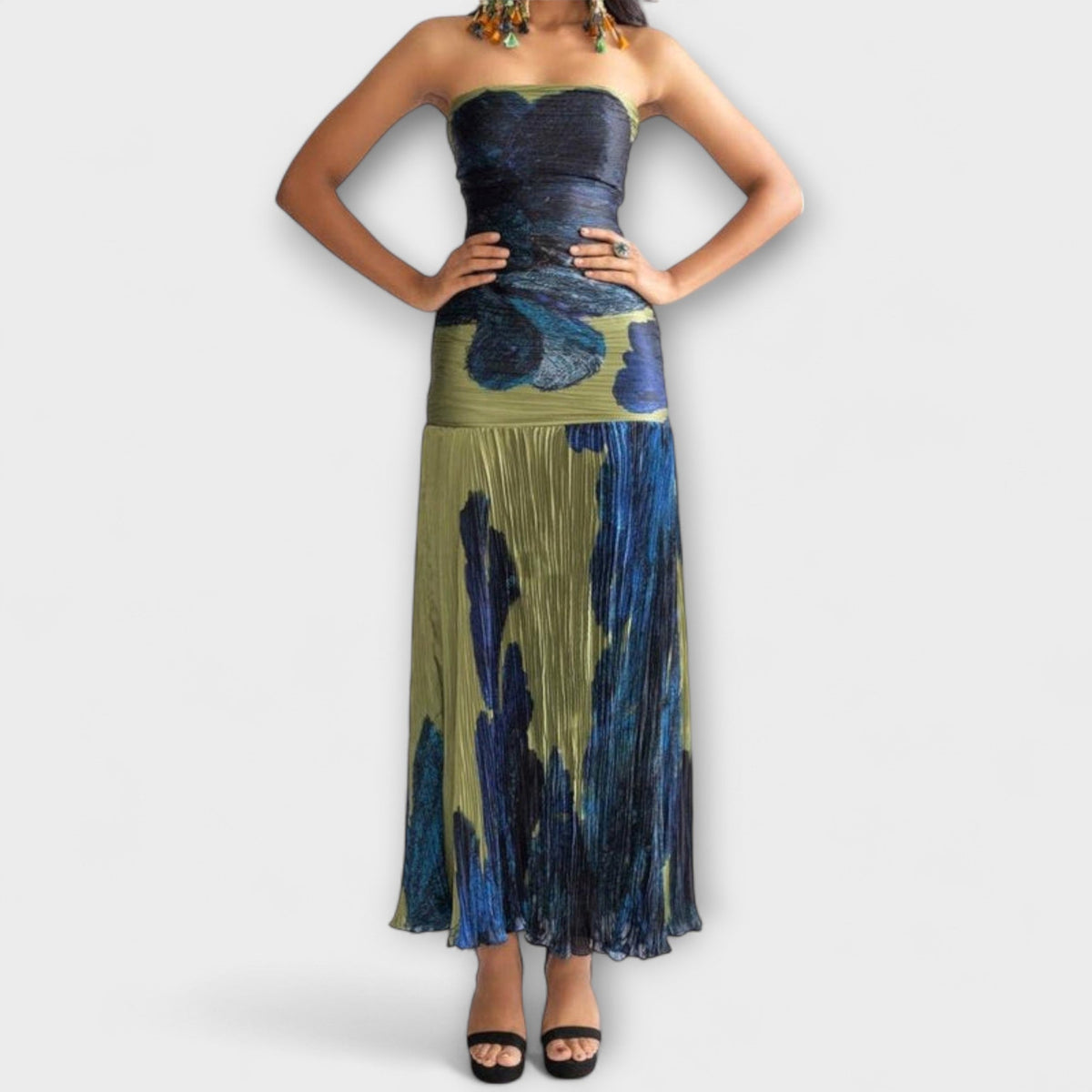 Noelle - Robe Midi Bustier Bleu et Vert
