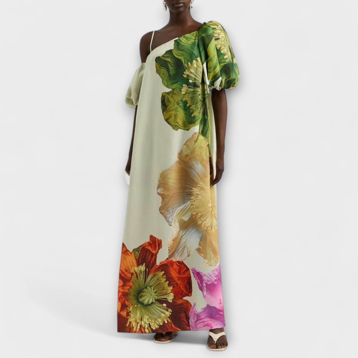 Skylar - Robe Longue à Imprimé Floral et Manches Bouffantes