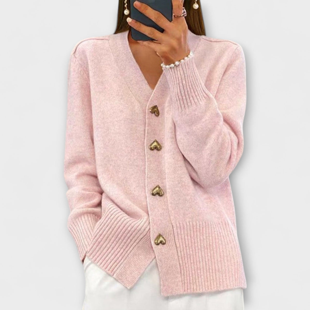 Marij - Cardigan Bleu Foncé à Col V, Style Vintage
