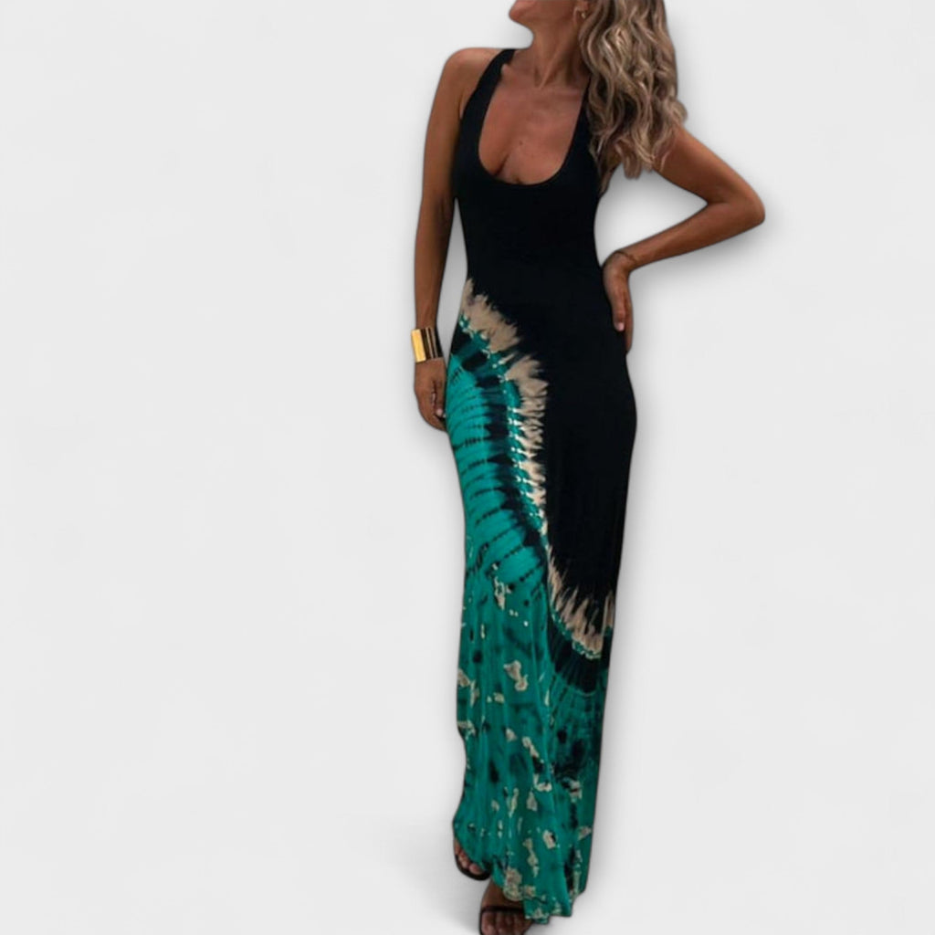 Livia - Robe Longue Tie-Dye Noire et Verte