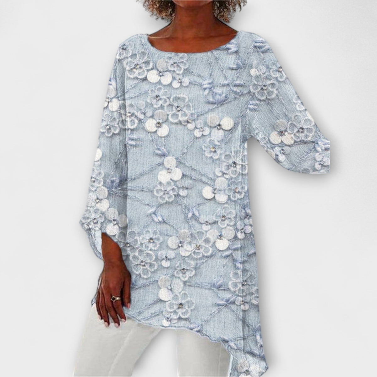 Harper - Chemisier Beige à Imprimé Floral Cristal
