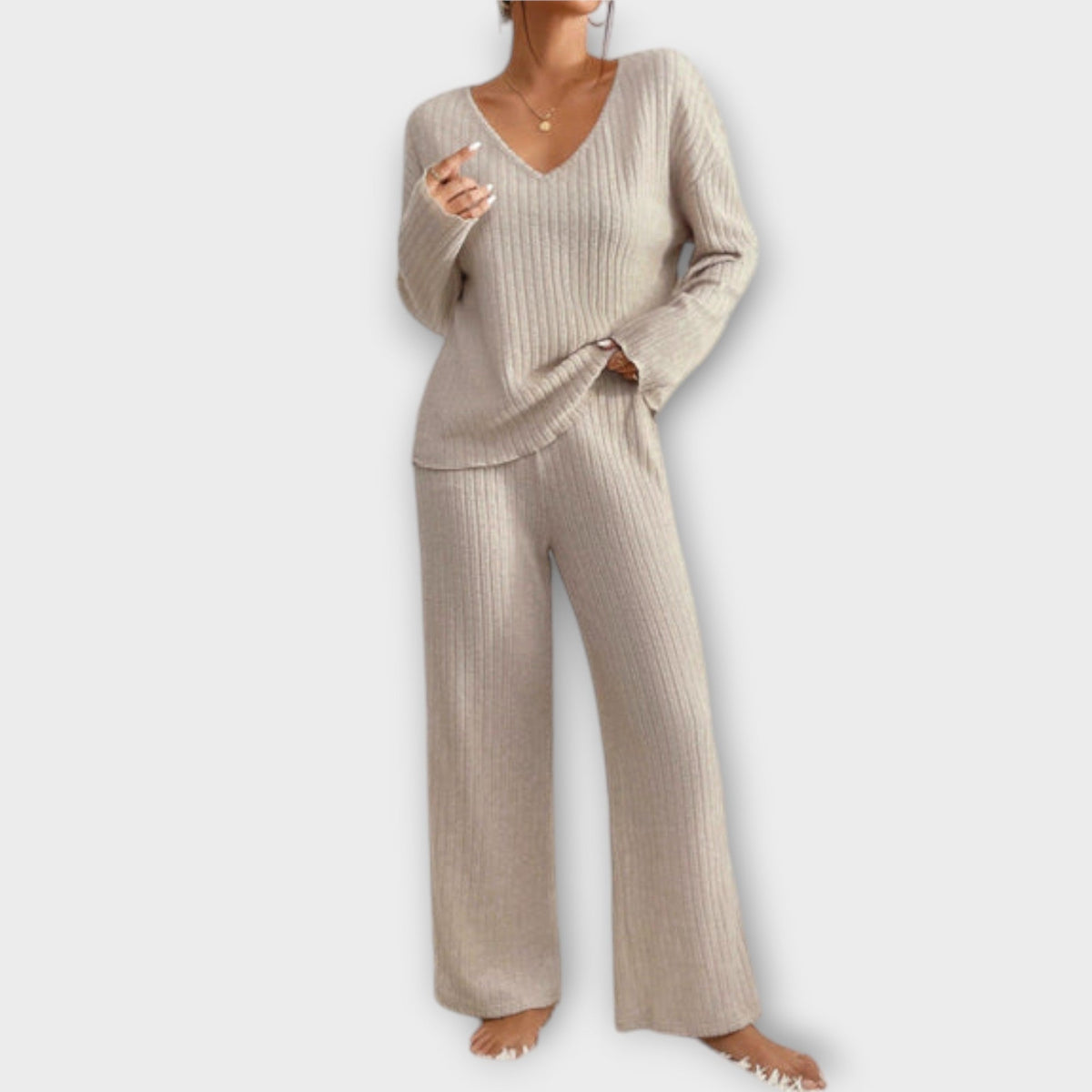 Kathy - Ensemble Tricoté Confortable Beige