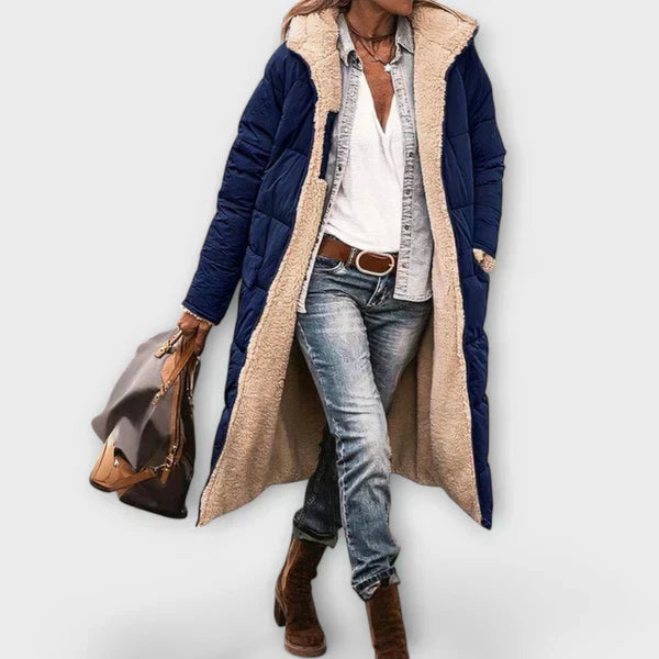 Kora - Manteau Douillet Noir Doublé Fourrure