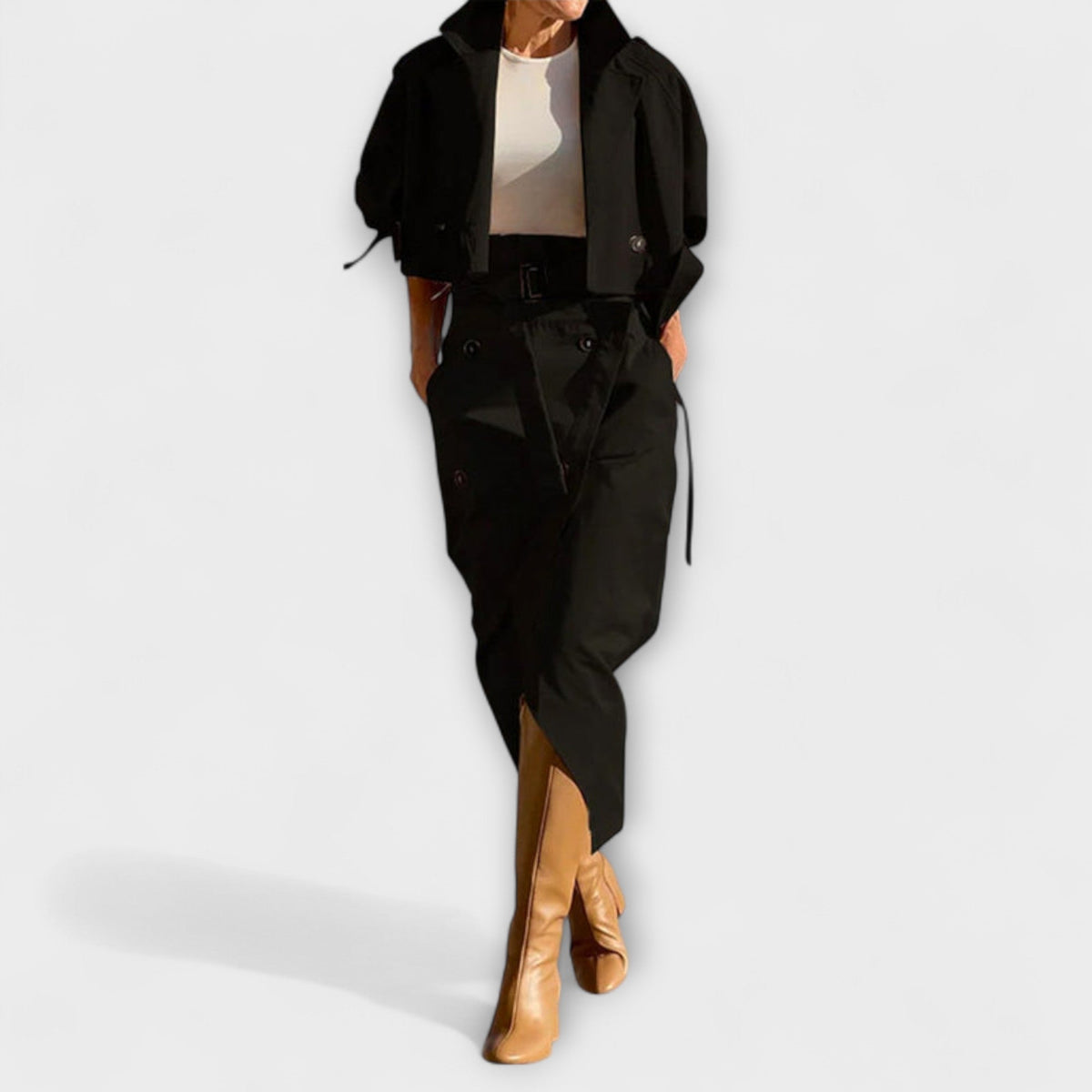 Lyra - Ensemble Beige avec Blazer et Jupe Midi