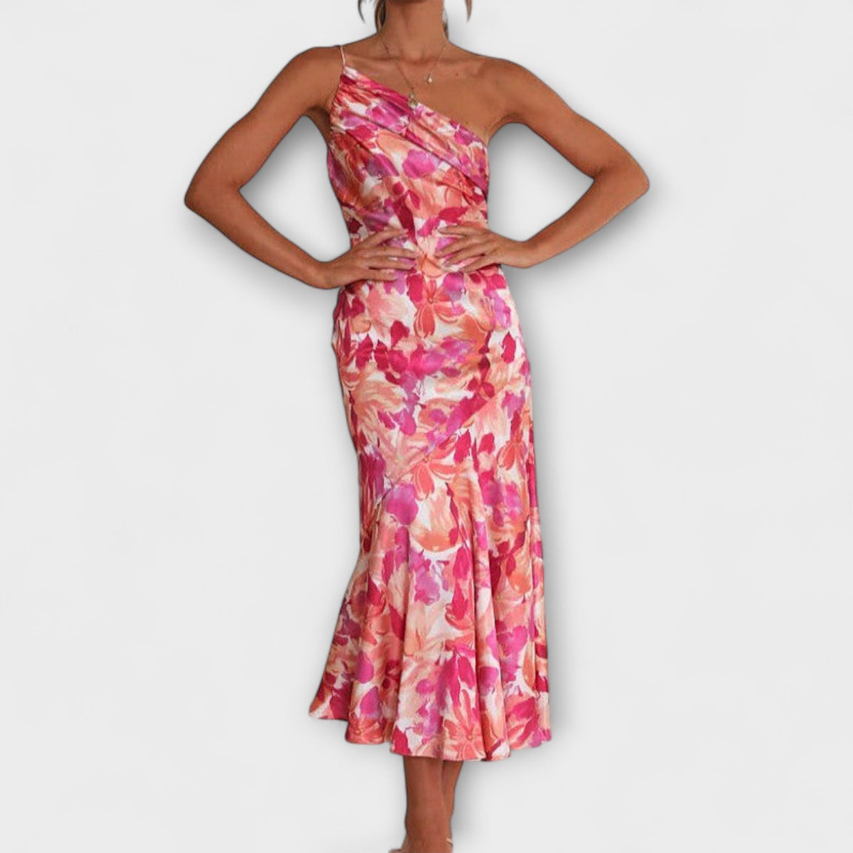 Tabea - Robe Asymétrique Rose à Imprimé Floral