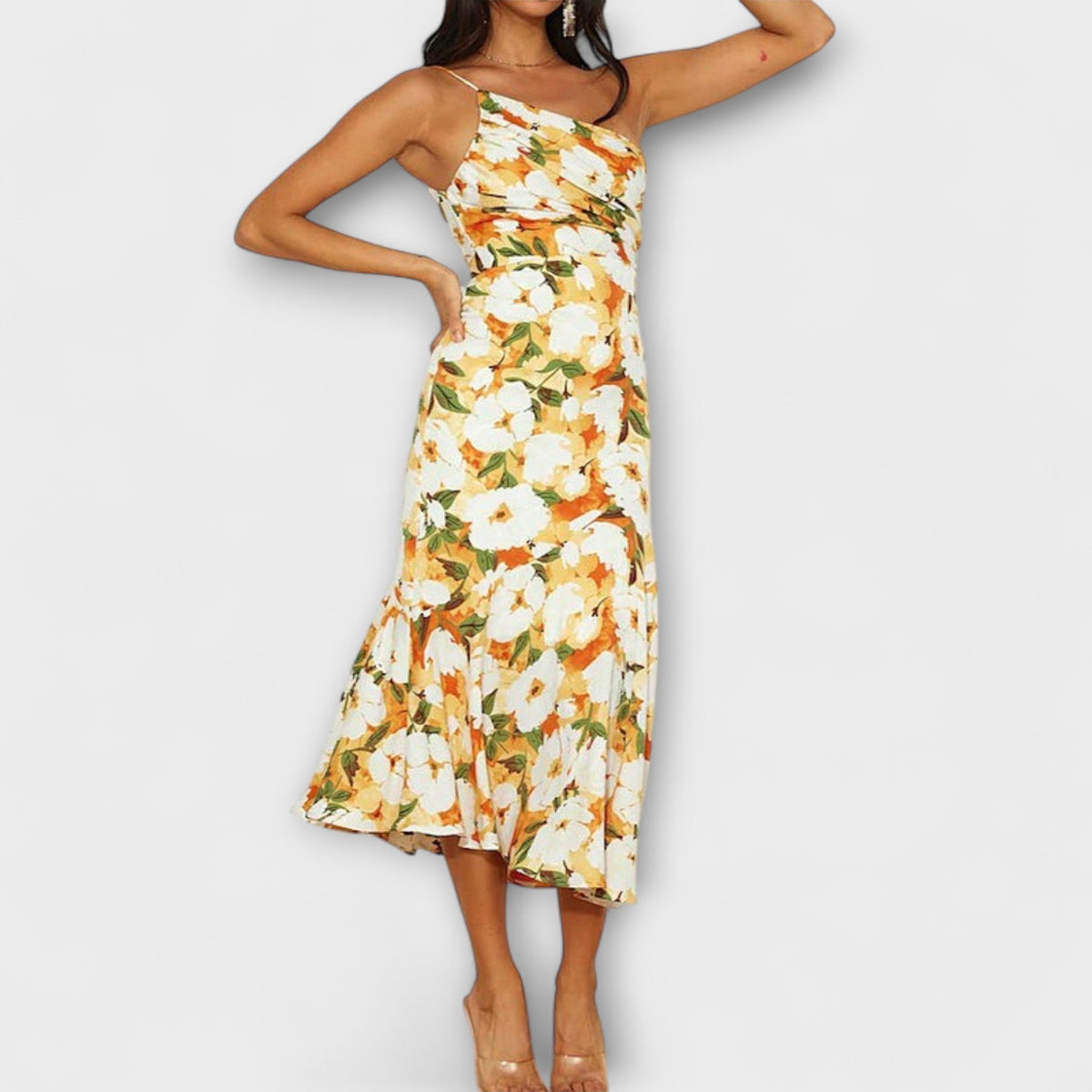 Tabea - Robe Asymétrique Rose à Imprimé Floral