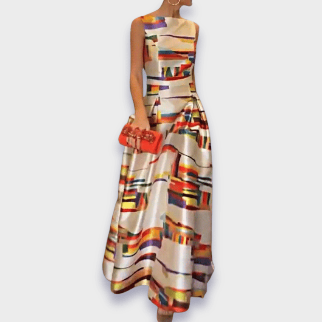 Babette - Robe Longue Colorée à Motif Abstrait