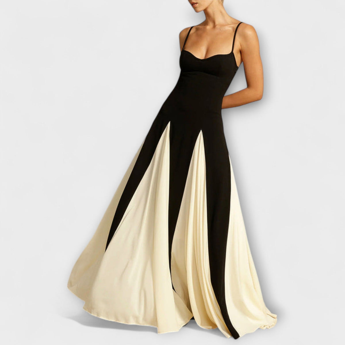 Ember - Robe Longue Trapèze Noire et Crème en Tulle