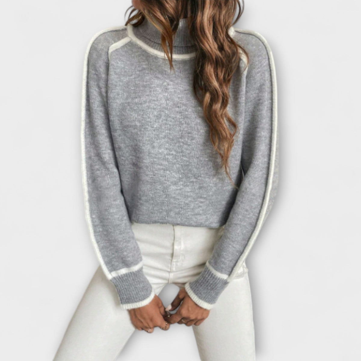 Aurora - Pull Col Roulé Décontracté Gris