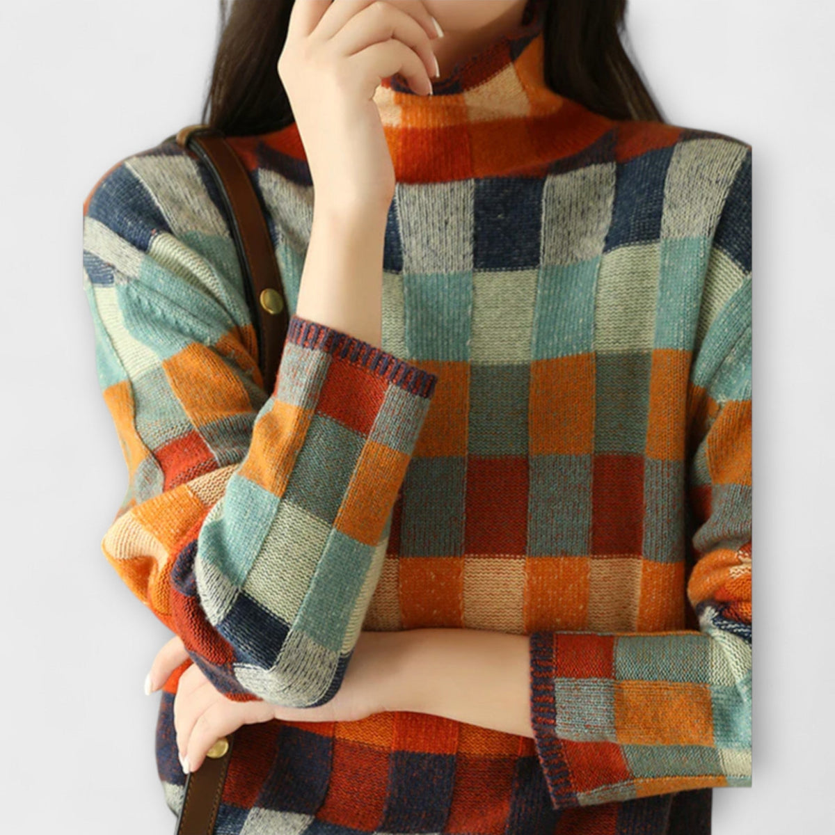 Ursula - Pull Col Roulé Coloré à Carreaux