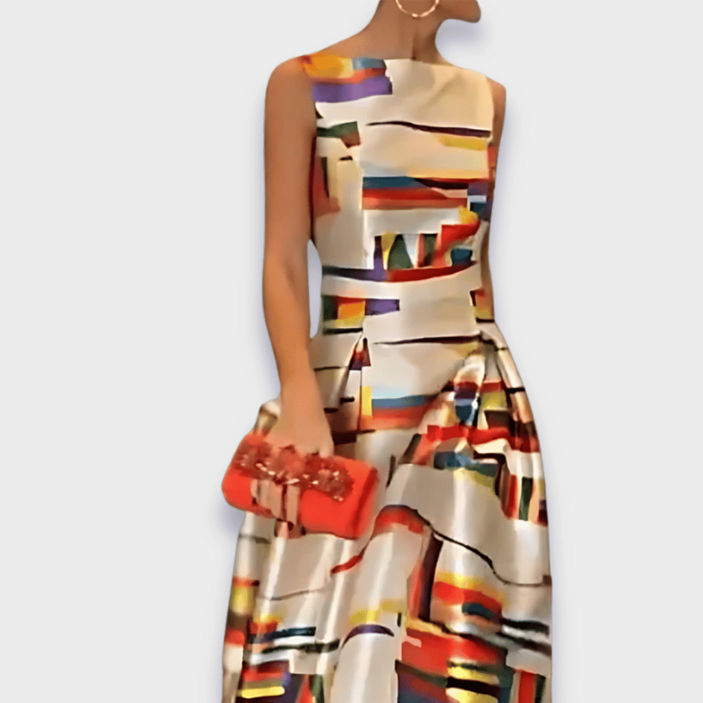 Babette - Robe Longue Colorée à Motif Abstrait