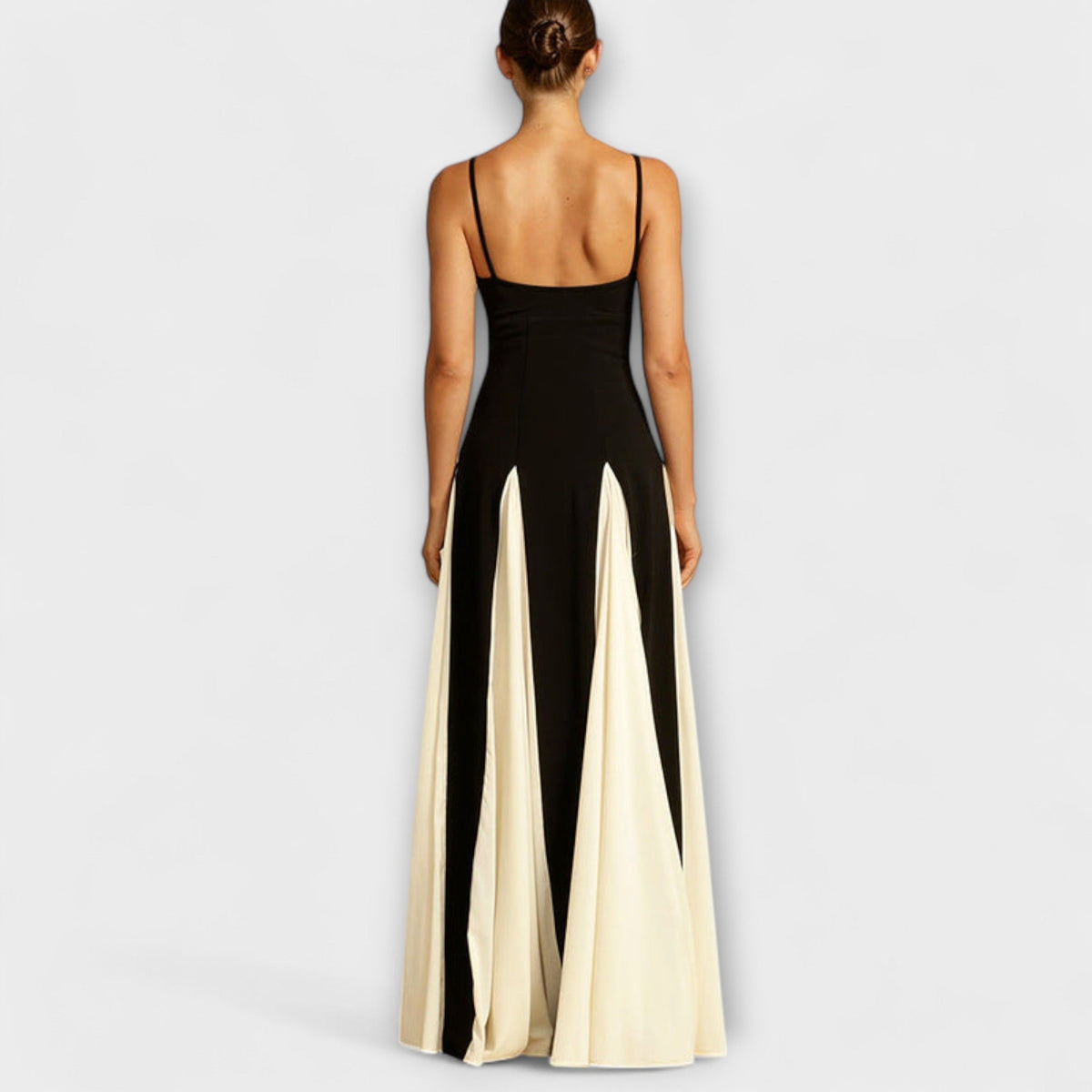 Ember - Robe Longue Trapèze Noire et Crème en Tulle
