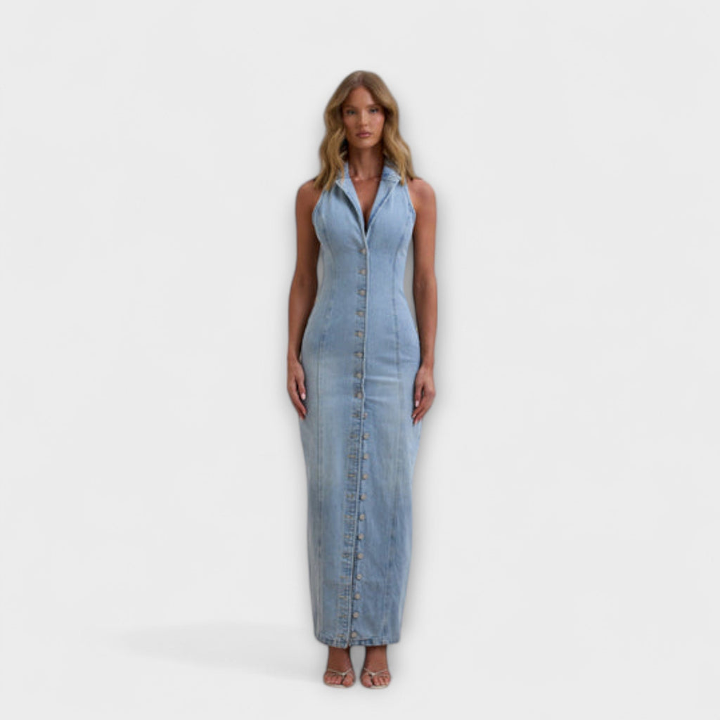 Lacey - Robe Longue en Denim Bleu