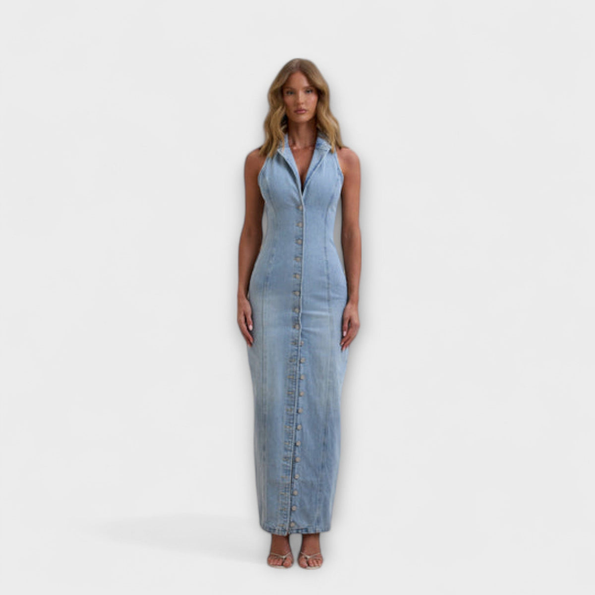 Lacey - Robe Longue en Denim Bleu