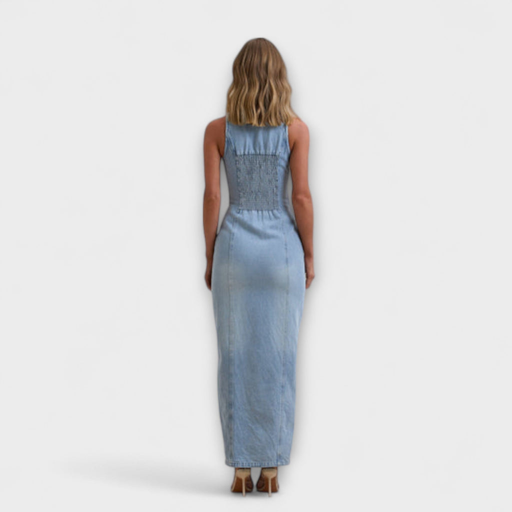 Lacey - Robe Longue en Denim Bleu