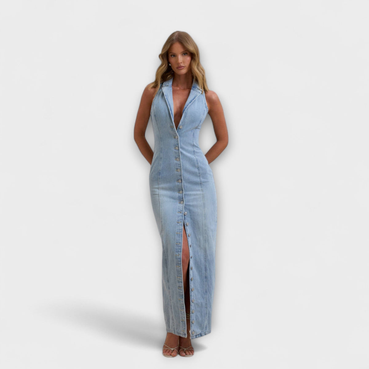 Lacey - Robe Longue en Denim Bleu