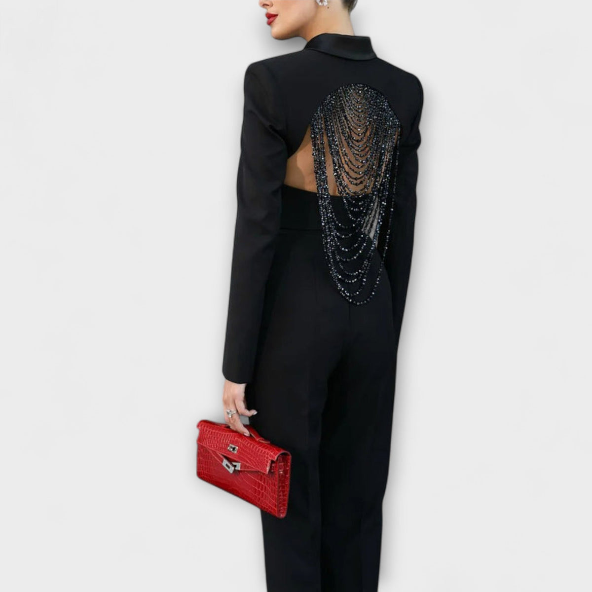 Noa - Ensemble Blazer Noir à Détail Perlé