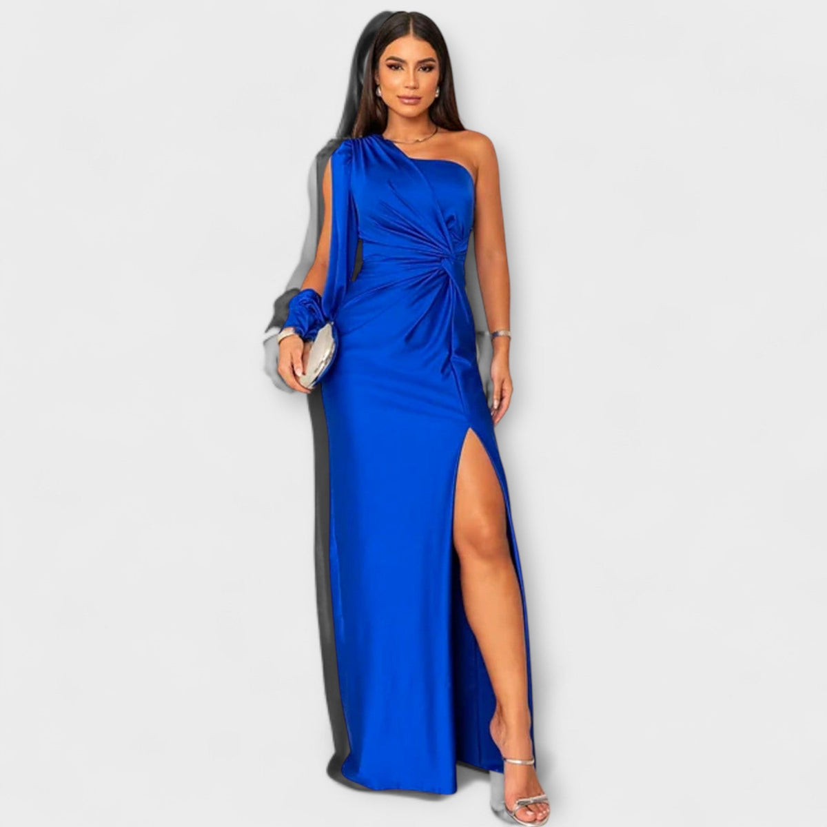 Elisa - Robe Bleu Pétrole Une Épaule Froncée