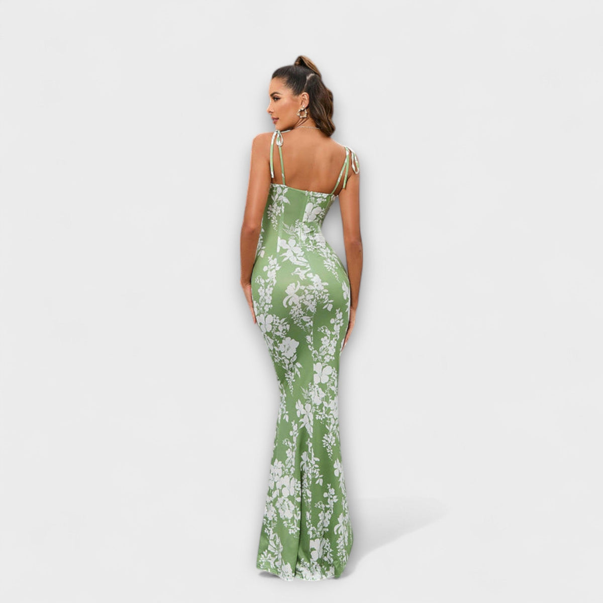 Thalia - Robe Longue Vert Foncé à Motif Floral