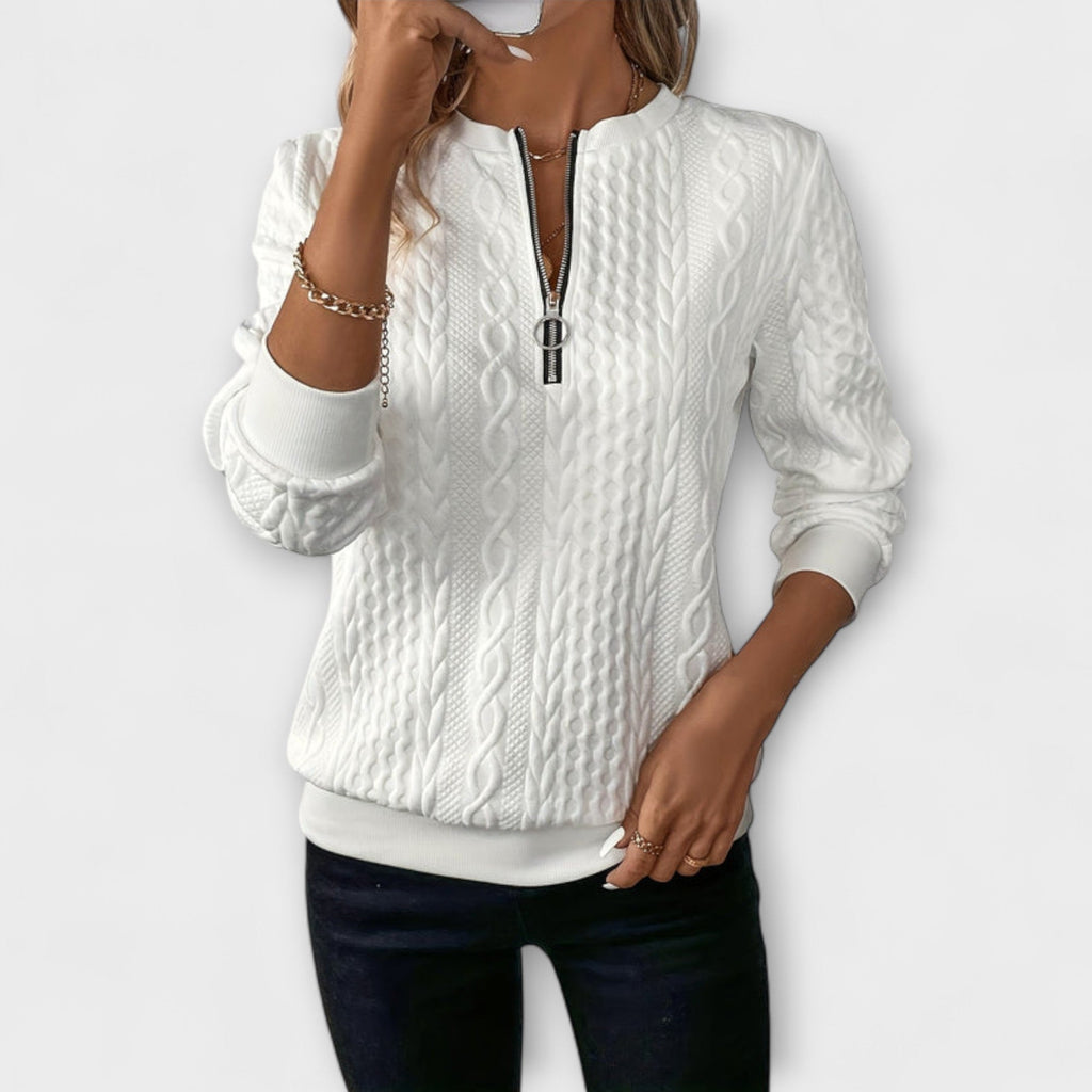 Joy - Pull Tricoté Élégant Blanc à Torsades