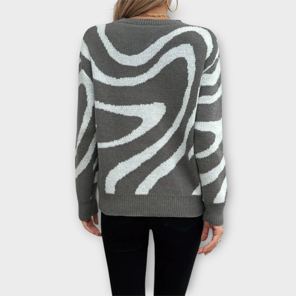 Larissa - Pull Douillet Gris et Blanc à Motif Zèbre