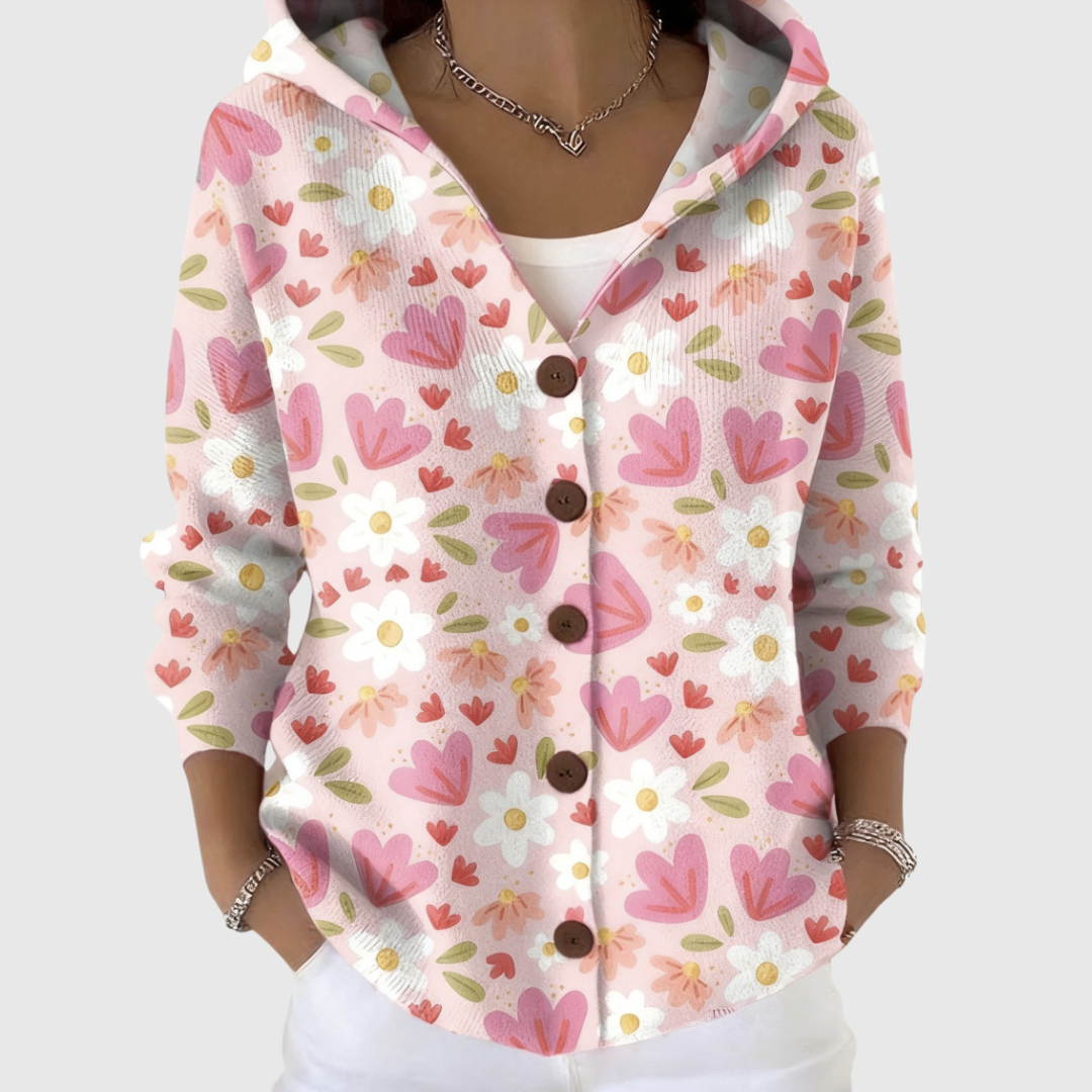 Véronique - Cardigan à capuche à cœurs et marguerites