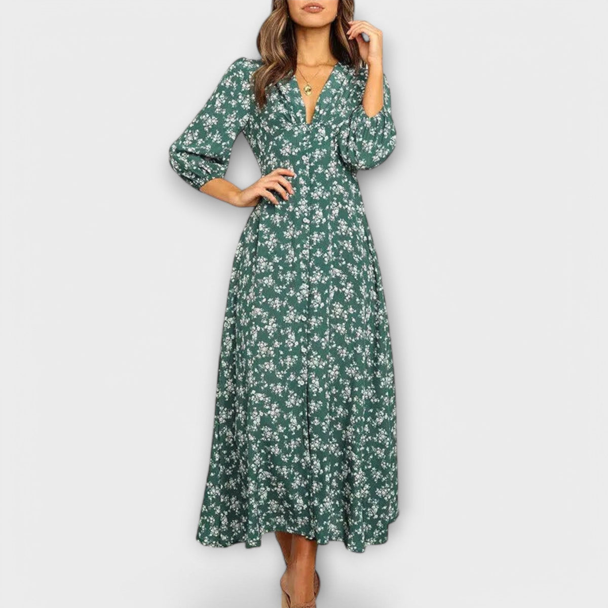 Robe Longue Bleue et Blanche à Motif Floral