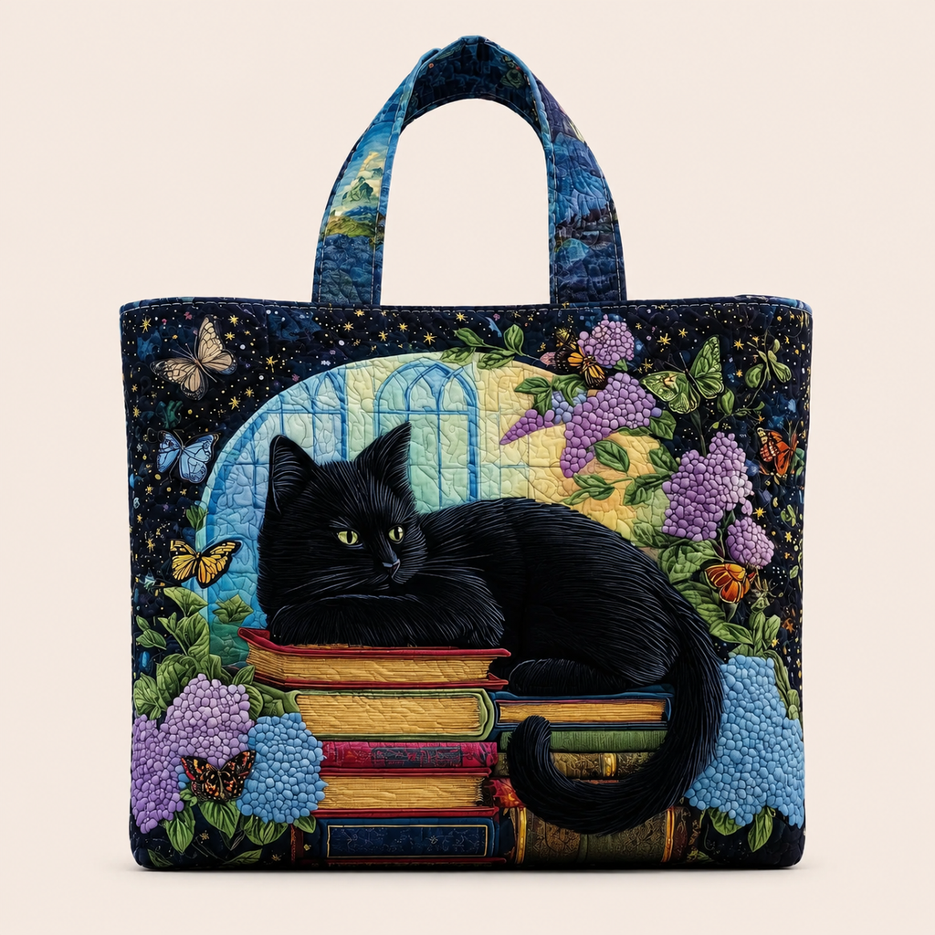 Chat Noir et Livres | Sac matelassé