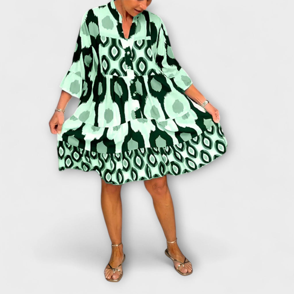 Lavira - Robe Midi Chic à Motif Ikat