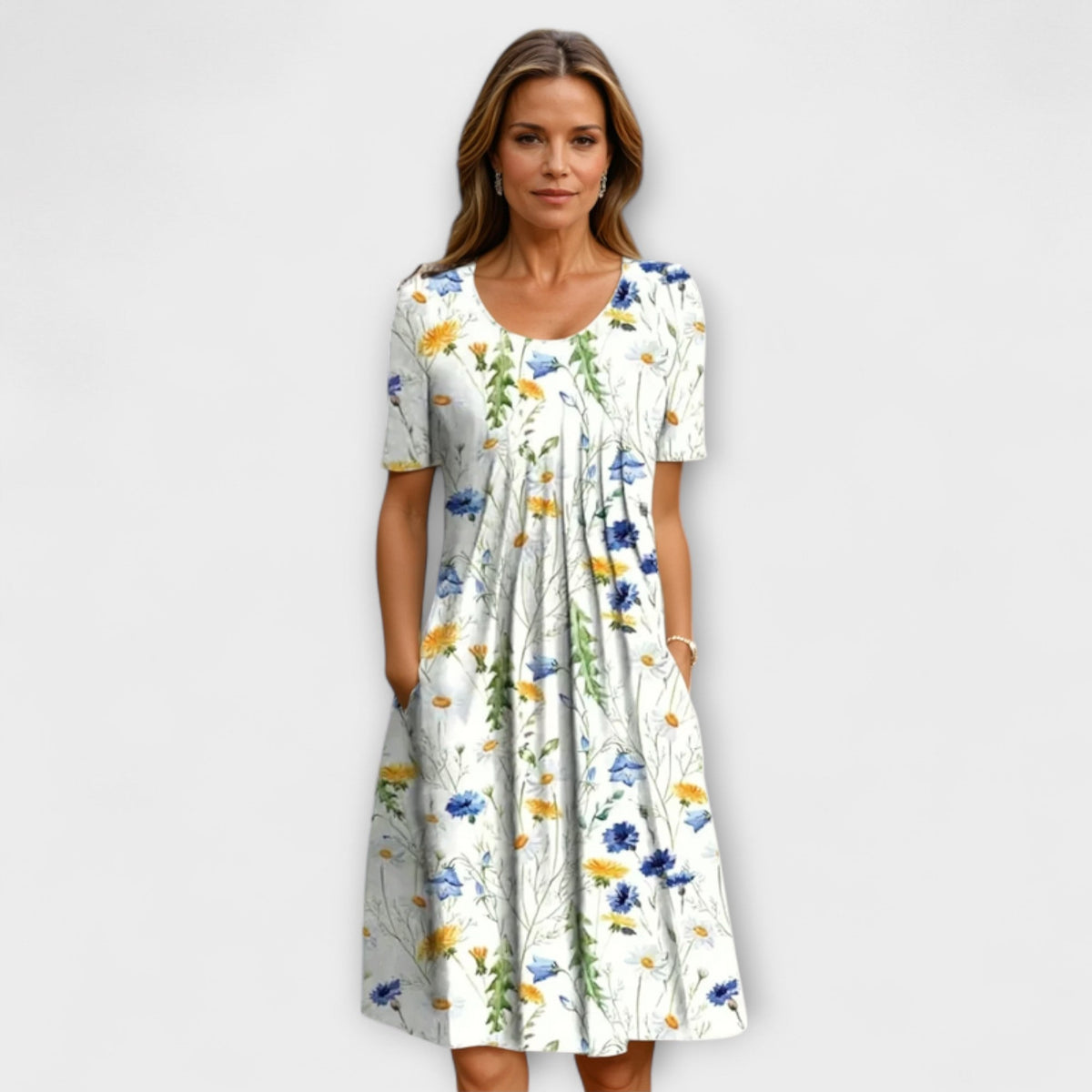 Candice - Robe Blanche à Petites Fleurs Éparses