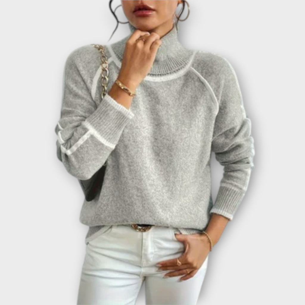 Aurora - Pull Col Roulé Décontracté Gris