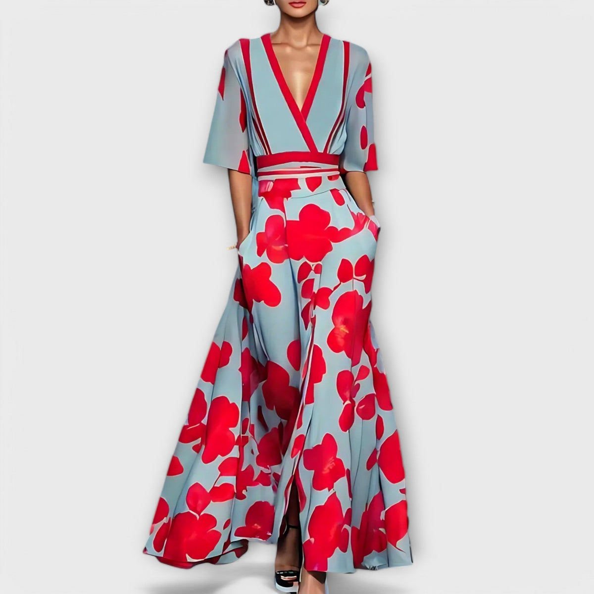 Elise - Robe Fourreau Colorée à Motif Roses