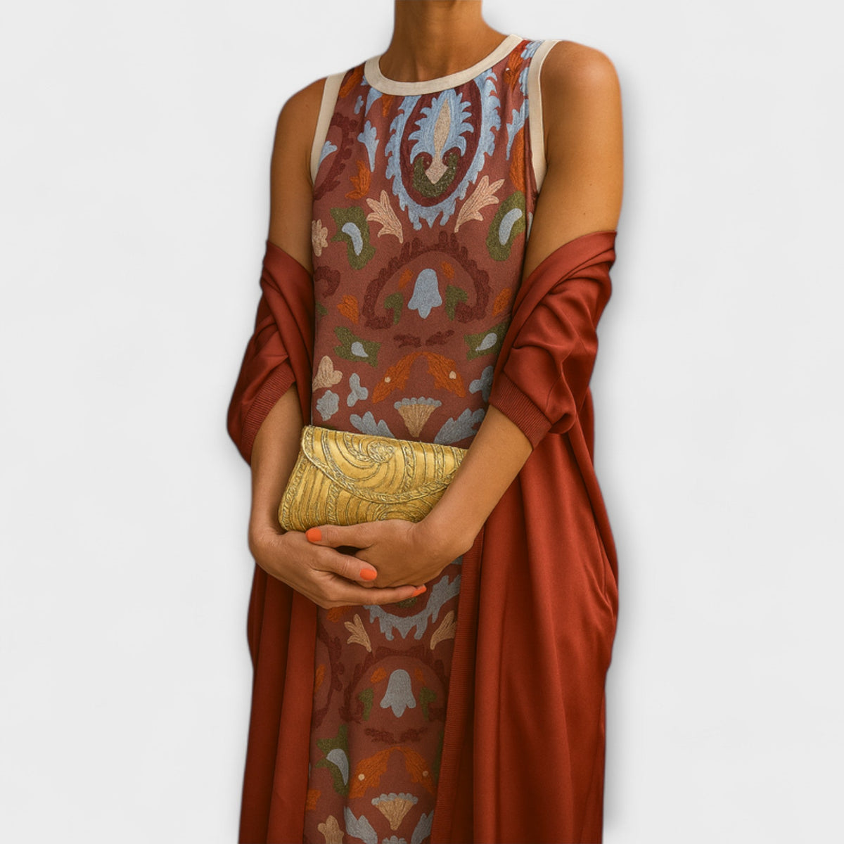 Raffaella - Robe Longue Colorée avec Étole Assortie