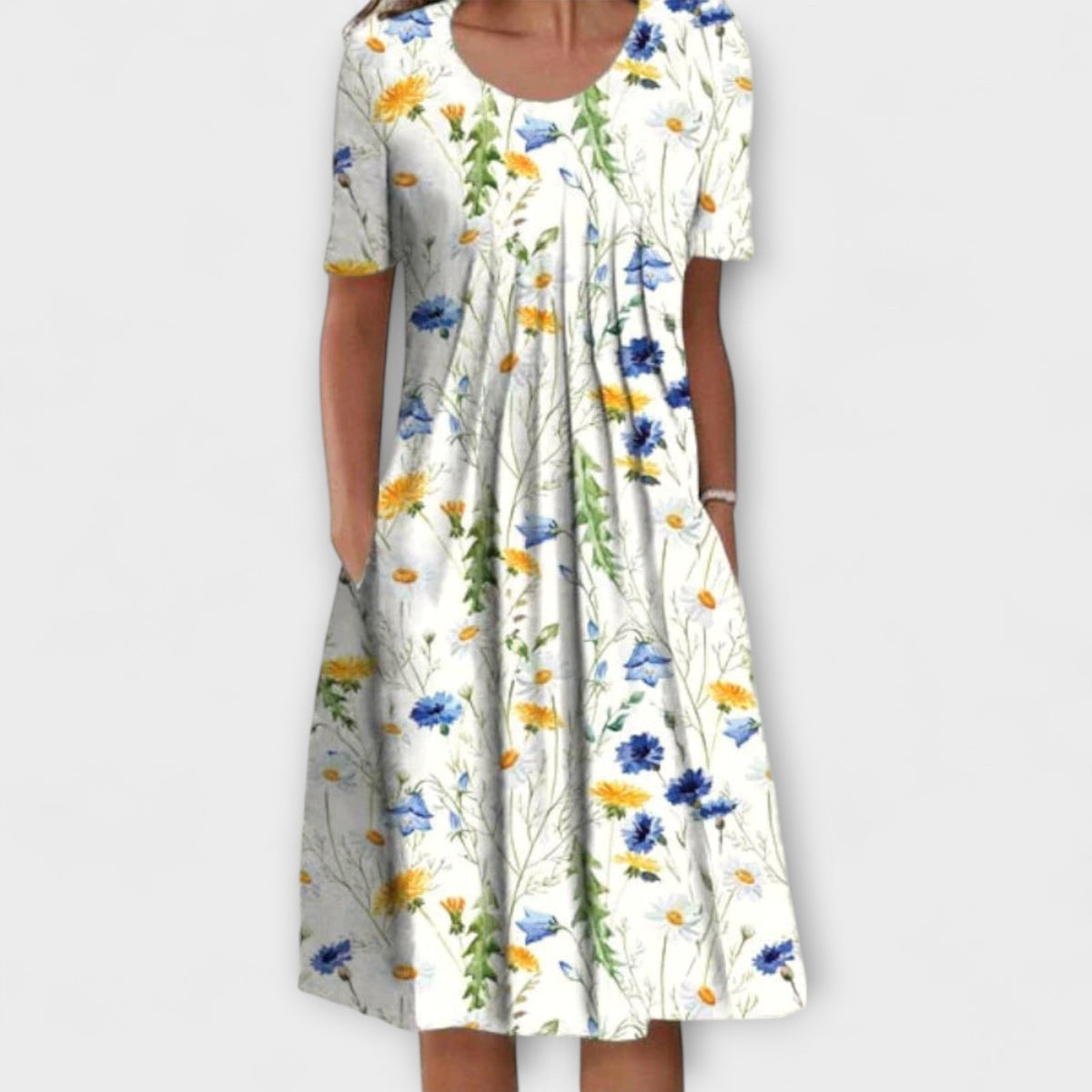 Emelie - Robe à Étages Blanche à Motif Floral