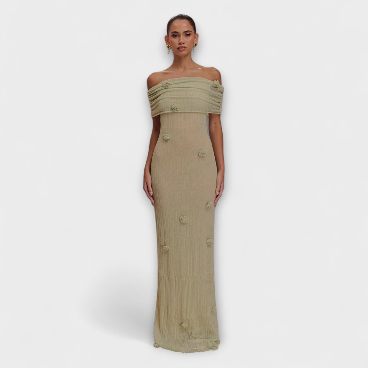 Erica - Robe Longue Vert Olive Drapée