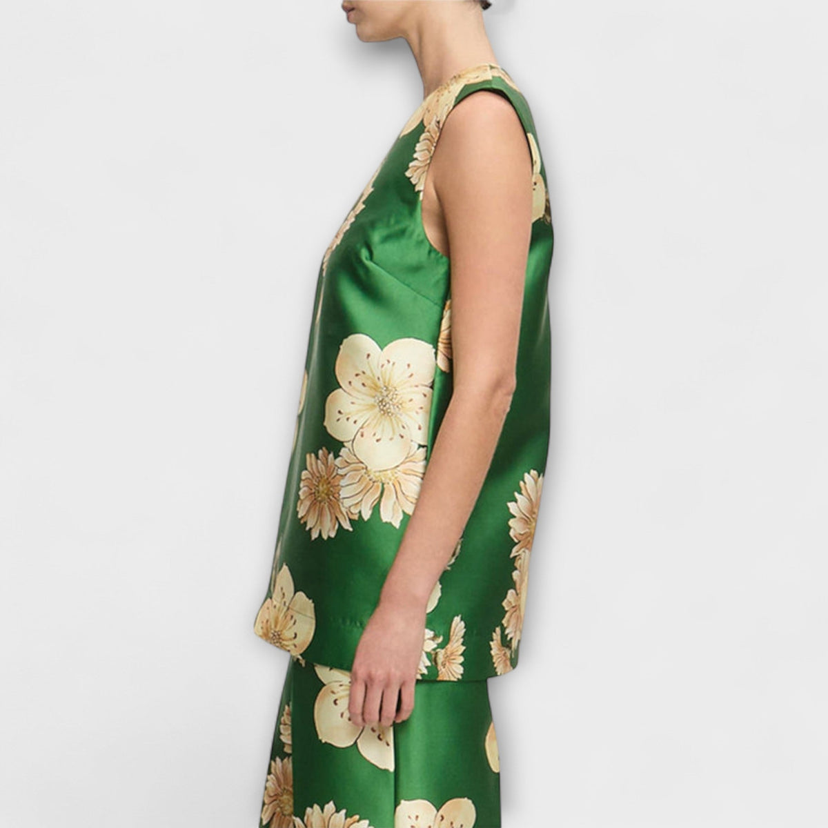 Clea - Ensemble Sans Manches Vert à Motif Fleuri