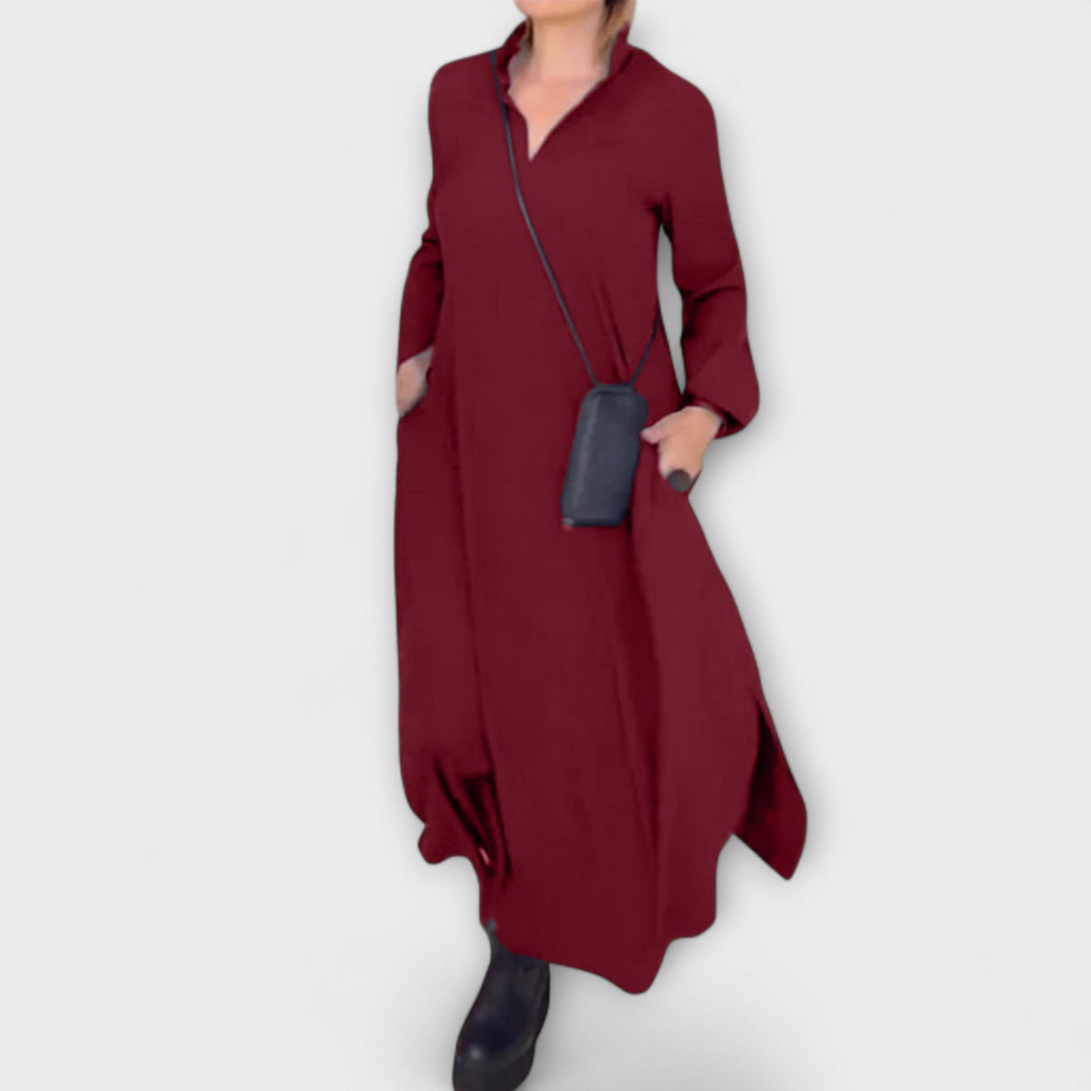 Caroline - Robe Longue Fluide Bleu Foncé